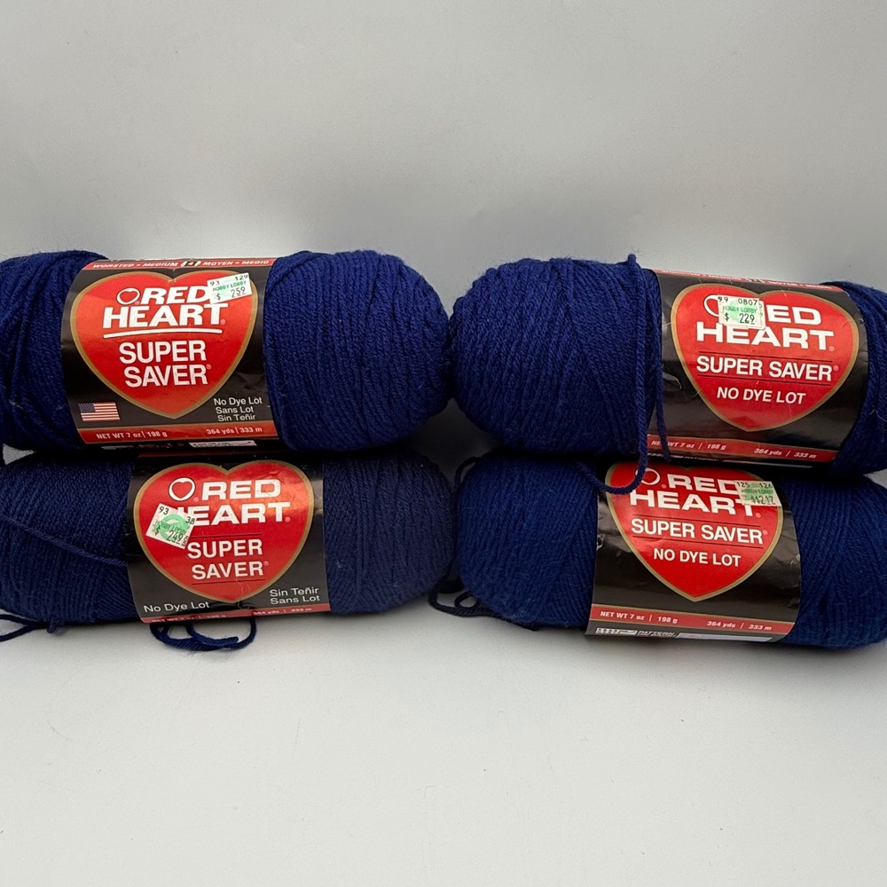 Red Heart Super Saver Yarn Soft Navy 0387 Worsted Medium 4 Lot of 4 Skeins 28oz